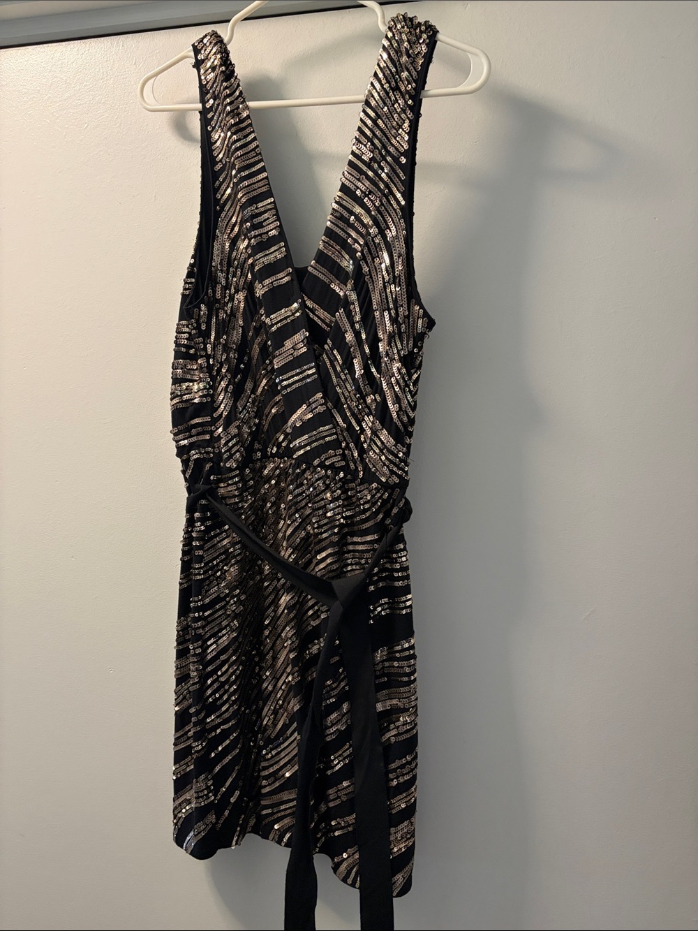 Express Black Dress with Silver Sequin Stripes